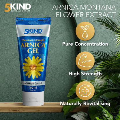 5kind Maximum Strength Arnica Bruise Gel 3.4 Fl Oz - Arnica Gel for Bruising and Swelling - Arnica Montana Gel with High Concentration Extract - Non-Greasy Formula - dailyvitalstore