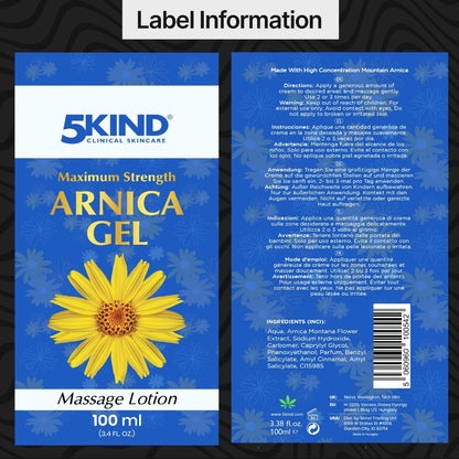 5kind Maximum Strength Arnica Bruise Gel 3.4 Fl Oz - Arnica Gel for Bruising and Swelling - Arnica Montana Gel with High Concentration Extract - Non-Greasy Formula - dailyvitalstore