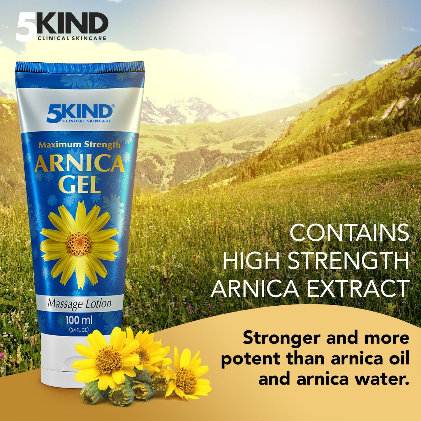 5kind Maximum Strength Arnica Bruise Gel 3.4 Fl Oz - Arnica Gel for Bruising and Swelling - Arnica Montana Gel with High Concentration Extract - Non-Greasy Formula - dailyvitalstore