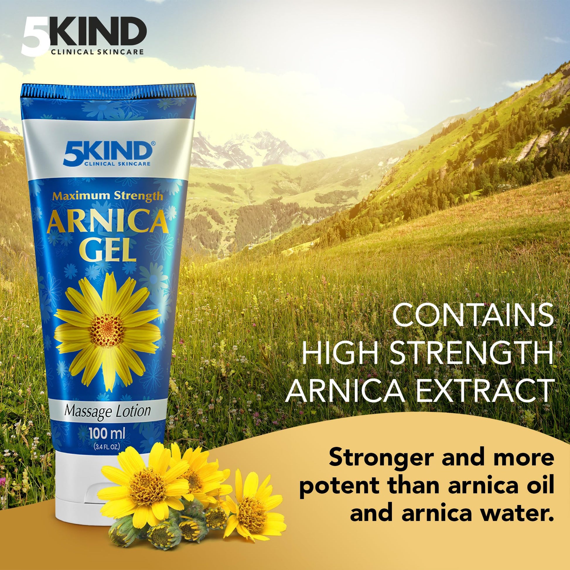 5kind Maximum Strength Arnica Bruise Gel 3.4 Fl Oz - Arnica Gel for Bruising and Swelling - Arnica Montana Gel with High Concentration Extract - Non-Greasy Formula - dailyvitalstore