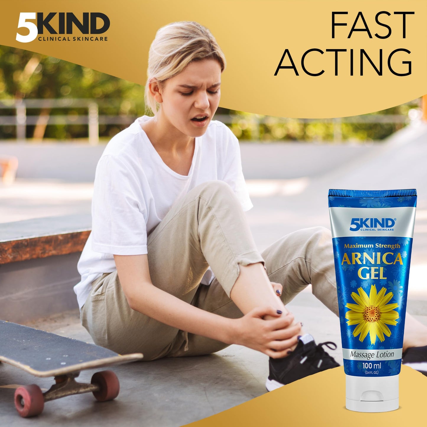 5kind Maximum Strength Arnica Bruise Gel 3.4 Fl Oz - Arnica Gel for Bruising and Swelling - Arnica Montana Gel with High Concentration Extract - Non-Greasy Formula - dailyvitalstore