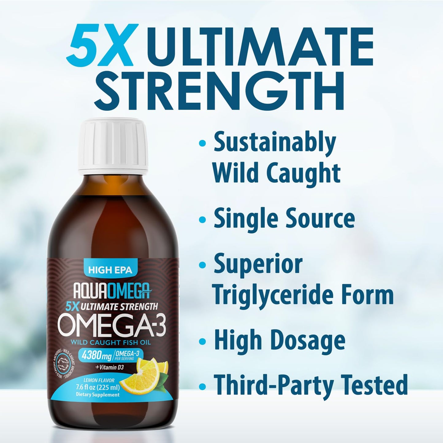 5X Ultimate Strength Omega 3 Fish Oil Liquid with Vitamin D, Burpless Liquid Fish Oil Supplements with High EPA and DHA Omega - dailyvitalstore