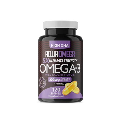 5X Ultimate Strength Omega 3 Fish Oil Supplements with High DHA and EPA Omega 3 Fatty Acids, Fish Oil Supplement with Vitamin D - dailyvitalstore