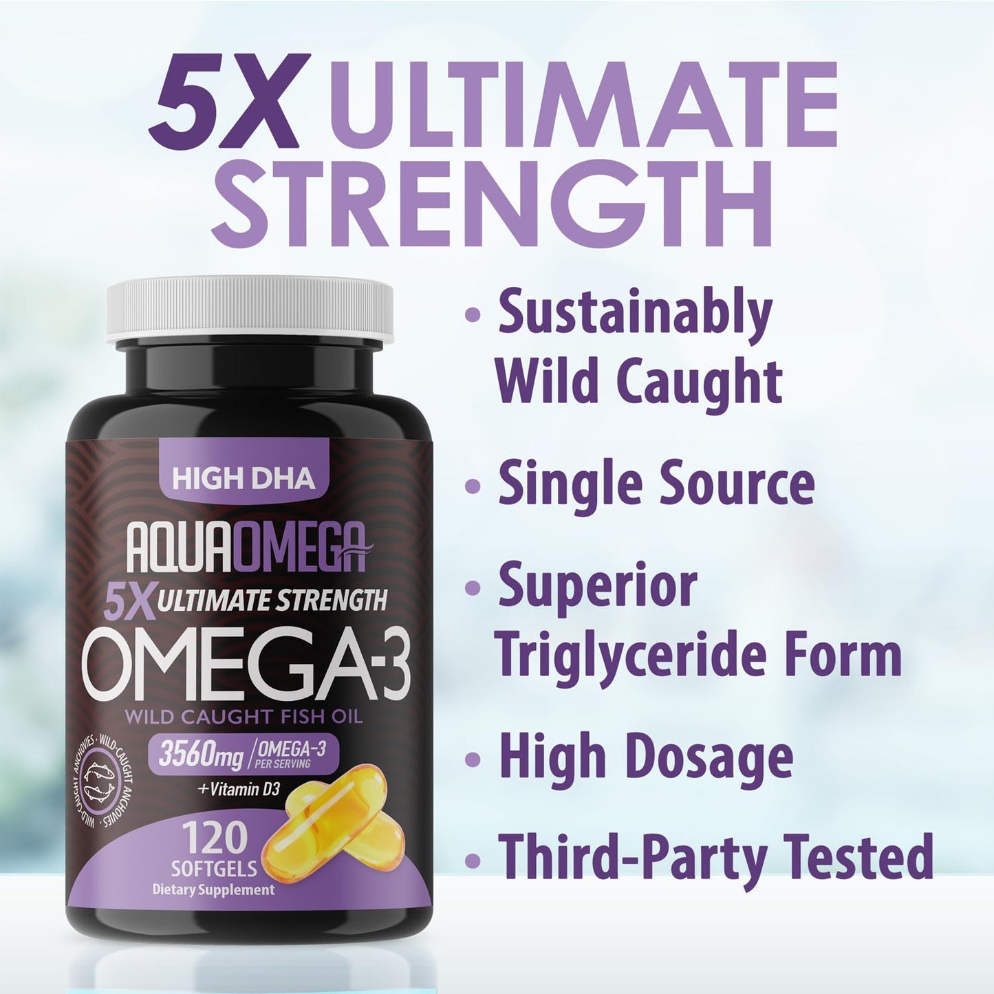 5X Ultimate Strength Omega 3 Fish Oil Supplements with High DHA and EPA Omega 3 Fatty Acids, Fish Oil Supplement with Vitamin D - dailyvitalstore