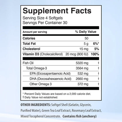 5X Ultimate Strength Omega 3 Fish Oil Supplements with High DHA and EPA Omega 3 Fatty Acids, Fish Oil Supplement with Vitamin D - dailyvitalstore