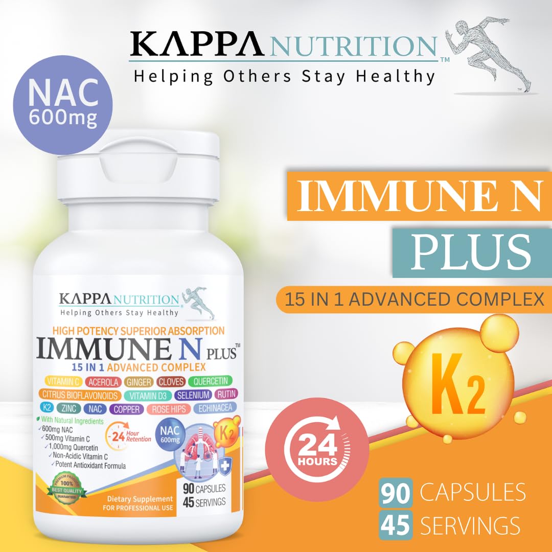 (60 Capsules), NAC 600mg, Quercetin 1,000mg, Vitamin C 500mg, Zinc 50mg, Vitamin D3 5,000iu, Selenium, Copper, Acerola, Ginger, Rutin, Citrus Bioflavonoids, Rose Hips, Echinacea, Immune N Plus 15 in 1 - dailyvitalstore