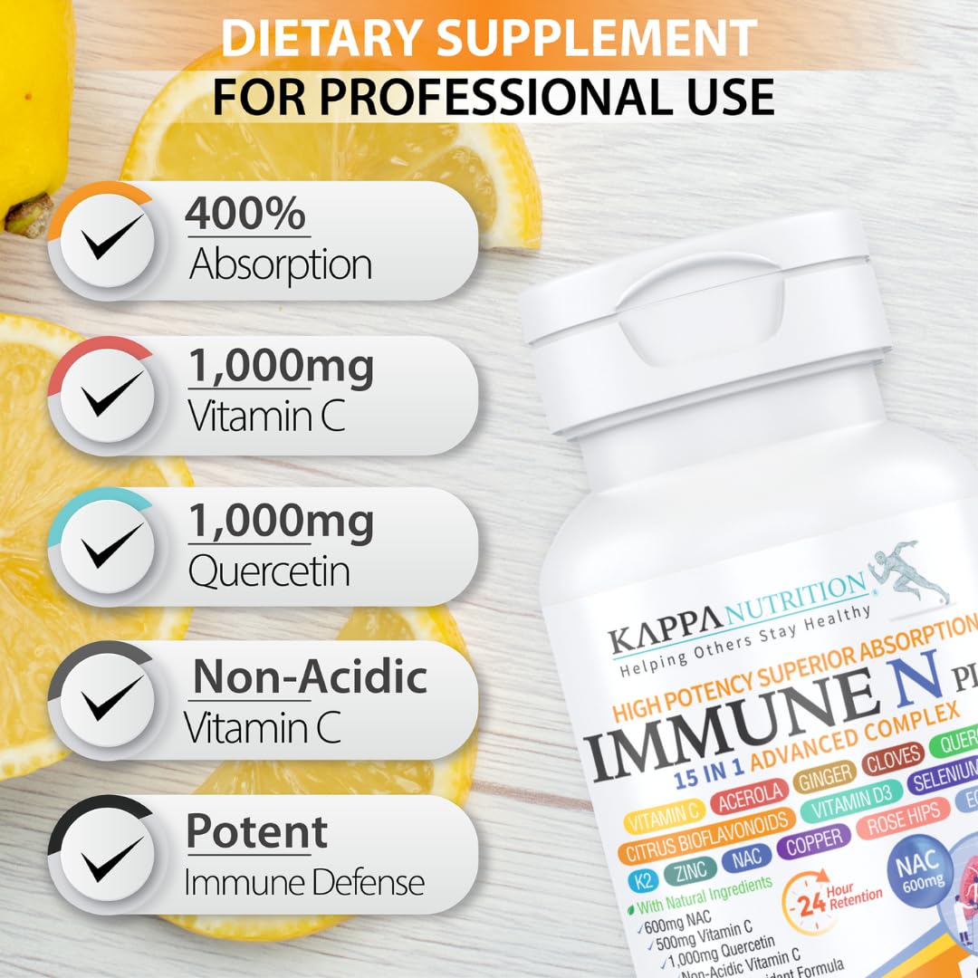 (60 Capsules), NAC 600mg, Quercetin 1,000mg, Vitamin C 500mg, Zinc 50mg, Vitamin D3 5,000iu, Selenium, Copper, Acerola, Ginger, Rutin, Citrus Bioflavonoids, Rose Hips, Echinacea, Immune N Plus 15 in 1 - dailyvitalstore