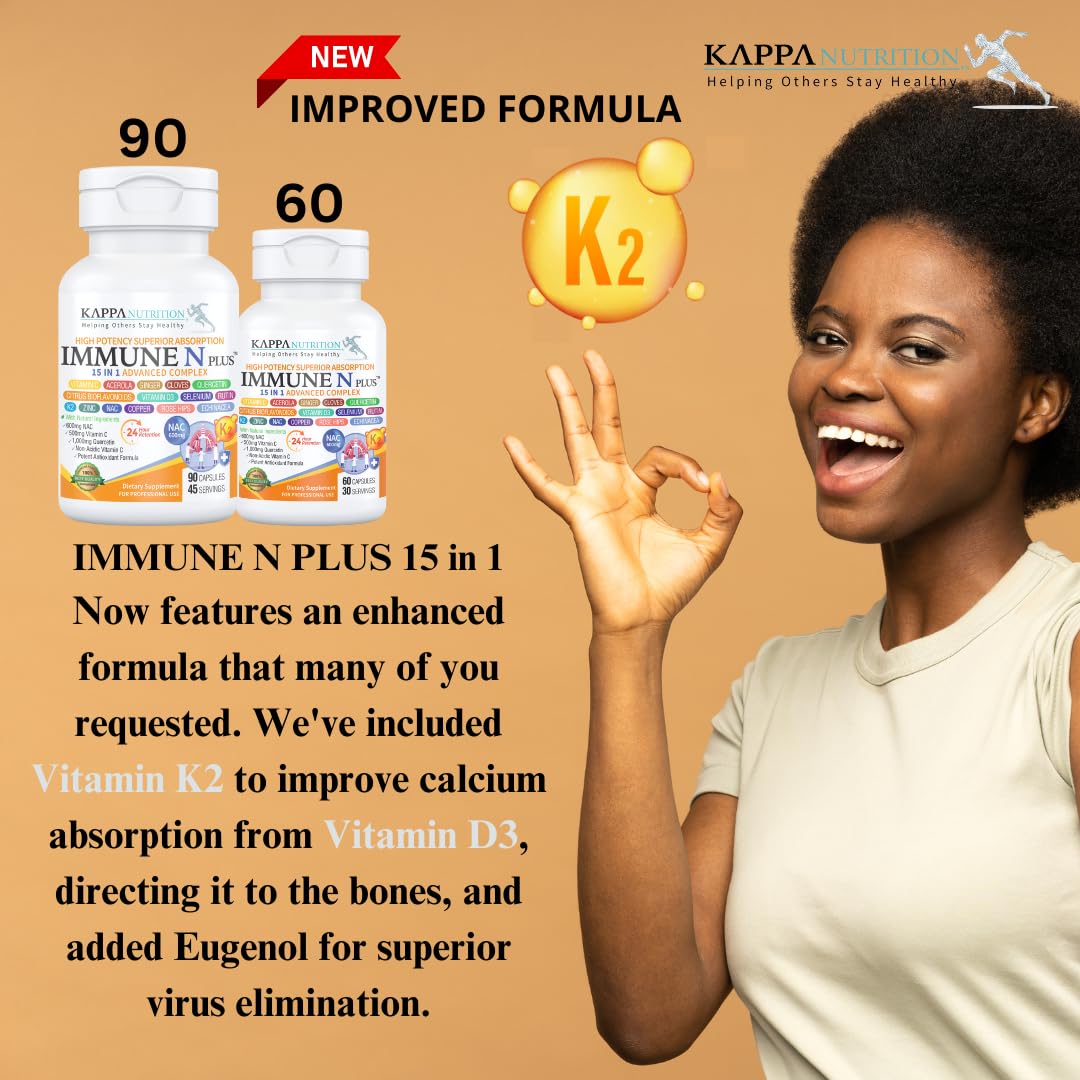 (60 Capsules), NAC 600mg, Quercetin 1,000mg, Vitamin C 500mg, Zinc 50mg, Vitamin D3 5,000iu, Selenium, Copper, Acerola, Ginger, Rutin, Citrus Bioflavonoids, Rose Hips, Echinacea, Immune N Plus 15 in 1 - dailyvitalstore