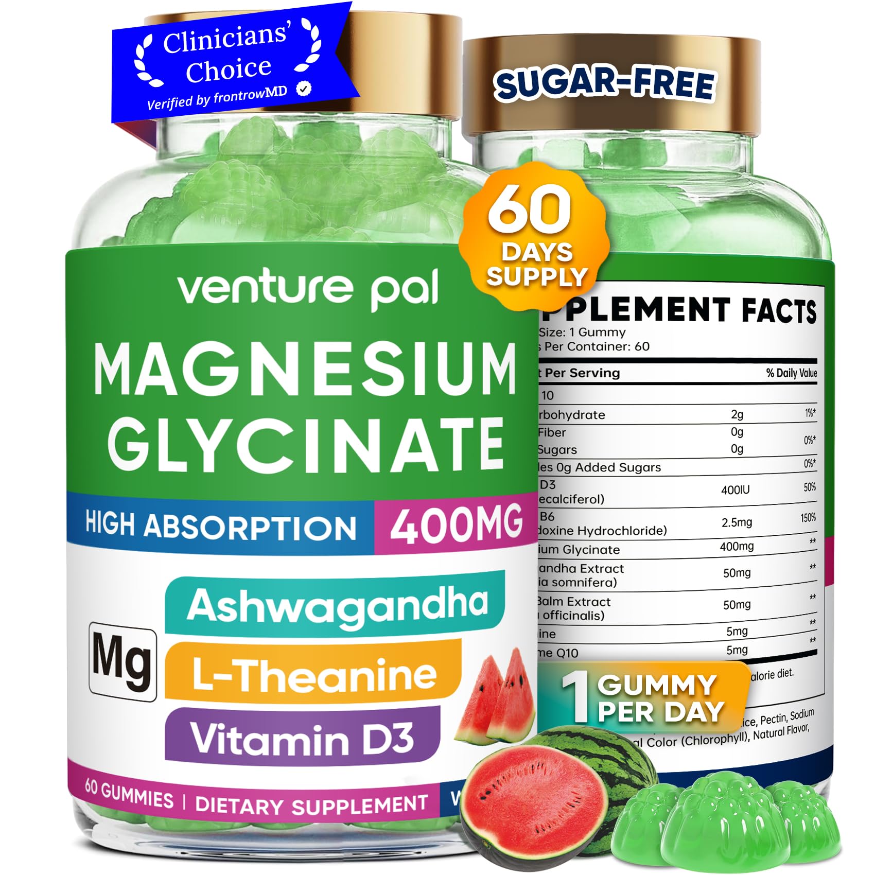 60 Day Supply Magnesium Glycinate 400mg Gummies with Ashwagandha, L-Theanine, CoQ10, Vitamin D3 & B6, Sugar Free Magnesium Gummies for Adults & Kids, Stress Relief, Sleep & Calm, Vegan, Gluten Free - dailyvitalstore