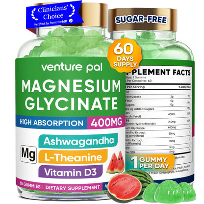 60 Day Supply Magnesium Glycinate 400mg Gummies with Ashwagandha, L-Theanine, CoQ10, Vitamin D3 & B6, Sugar Free Magnesium Gummies for Adults & Kids, Stress Relief, Sleep & Calm, Vegan, Gluten Free - dailyvitalstore