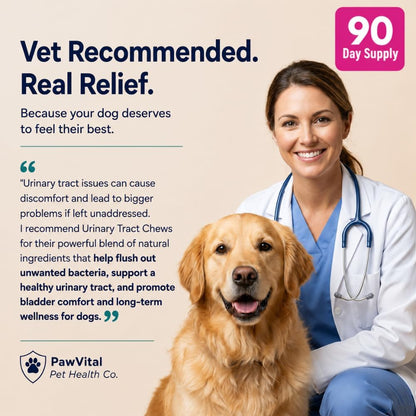 Dog UTI Support Chews, Cranberry Supplement for Dogs with D-Mannose, Urinary Tract & Bladder Support, Dog Cranberry Chews for Bladder Control, Incontinence Support, Chicken Flavor, 90 Soft Chews