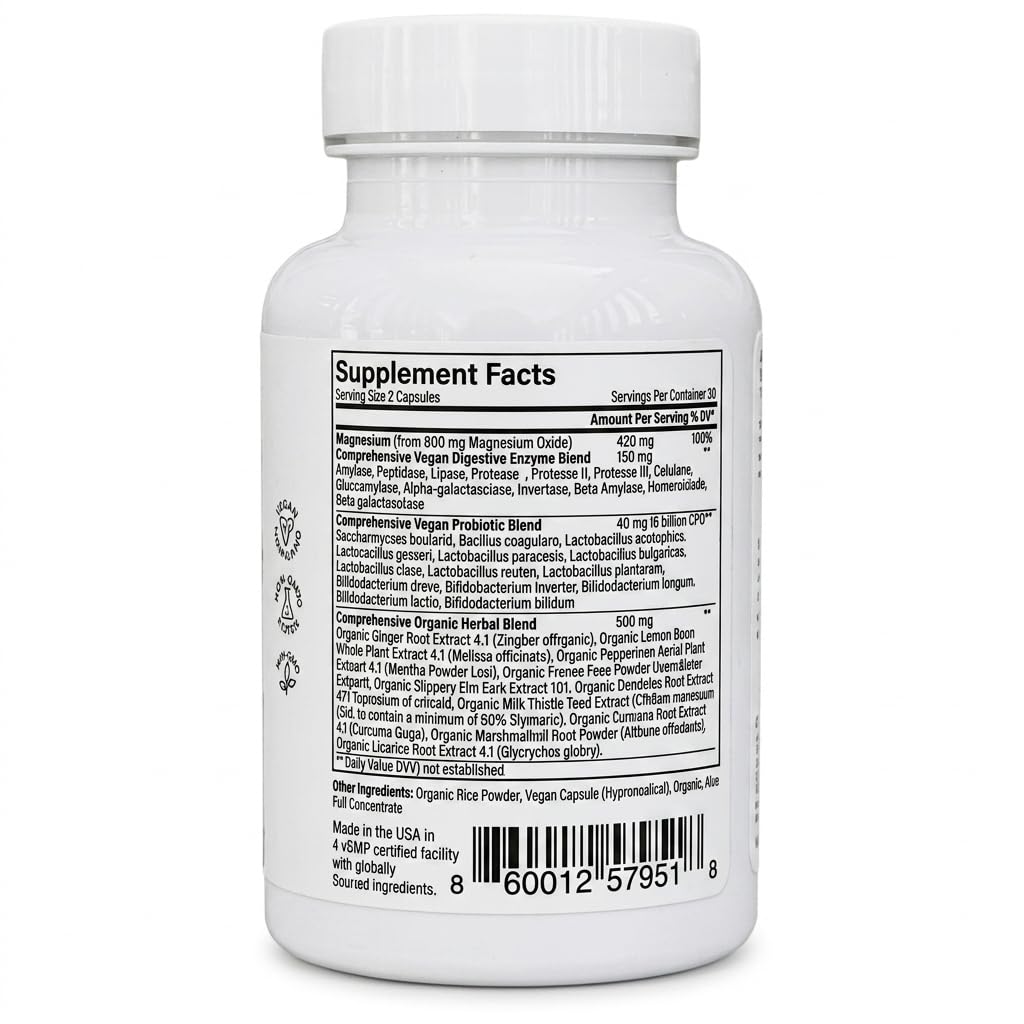 Gut Glo 4-in-1 Probiotic (16 Billion CFU) Gut Health Supplement, Digestive Enzymes, Magnesium & Organic Herbs – Ginger, Peppermint for Bloating & Constipation Relief – Vegan – 120 Capsules