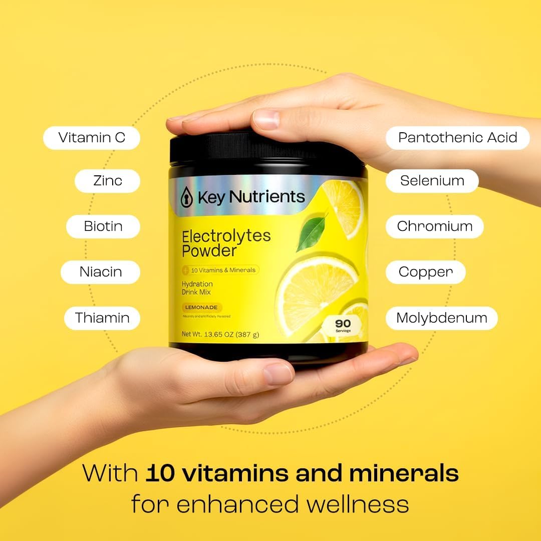 KEY NUTRIENTS Hydration Bundle, Lemonade Electrolytes Powder 90 Servings + Gut Health Electrolytes Powder Passionfruit Lemonade 16 Servings, Sugar Free Drink Mix with Prebiotic Fiber, Vitamins & Miner