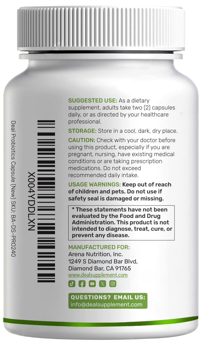 DEAL SUPPLEMENT Probiotics for Women & Men, 200 Billion CFU Per Serving, 240 Vegetarian Capsules, 4 Month Supply | 40 Strains with Prebiotics, Enzymes & Magnesium Citrate | Non-GMO, Gluten Free