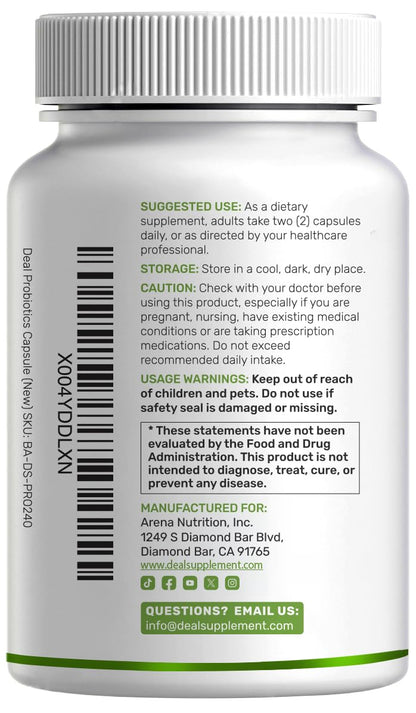 DEAL SUPPLEMENT Probiotics for Women & Men, 200 Billion CFU Per Serving, 240 Vegetarian Capsules, 4 Month Supply | 40 Strains with Prebiotics, Enzymes & Magnesium Citrate | Non-GMO, Gluten Free