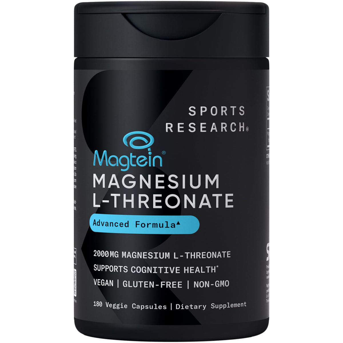 Sports Research® Magnesium L-Threonate Capsules 2000mg - High-Absorption Magtein® for Enhanced Brain Health, Memory, Focus & Restful Sleep Support - Vegan · Non-GMO · Gluten Free - 90 Count