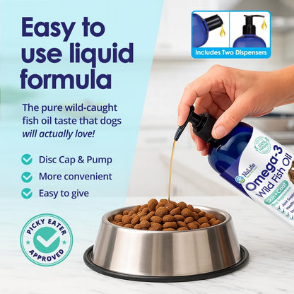 Liquid Fish Oil for Dogs with Omega 3, 6 & 9 Fatty Acids, Wild Caught from Iceland, Skin and Coat Supplement for Shedding, Itchy Skin, Allergies, Brain and Heart Health, Rich in EPA + DHA - 16 oz