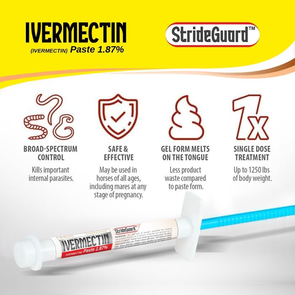 Ivermectin Horse Paste 1.87% – Apple Flavored Oral Horse Dewormer Syringe – 6.08g Tube Treats Horses Up to 1250 LB [Pack-3]
