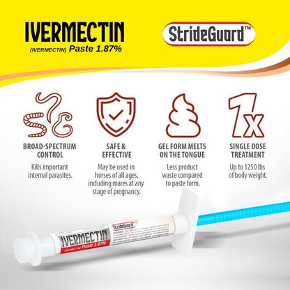 Horse Ivermectin Paste 1.87% – Apple Flavored Oral Horse Dewormer Syringe – 6.08g Tube Treats Horses Up to 1,250 lbs [Pack-1]