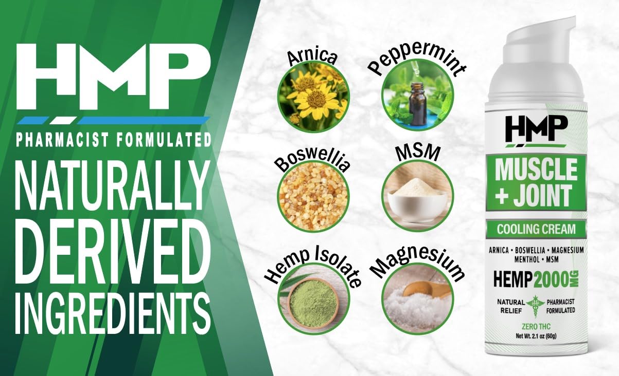 HMP BRANDS Hemp Cream Muscle & Joint Support 2000MG Hemp Discomfort Relief Formula w Menthol Ideal for Knee Muscle Joint Back Shoulder Elbow Maximum Joint Support, Natural Formula Made in USA (3 Pack) HMP BRANDSBuy Supplements Australia