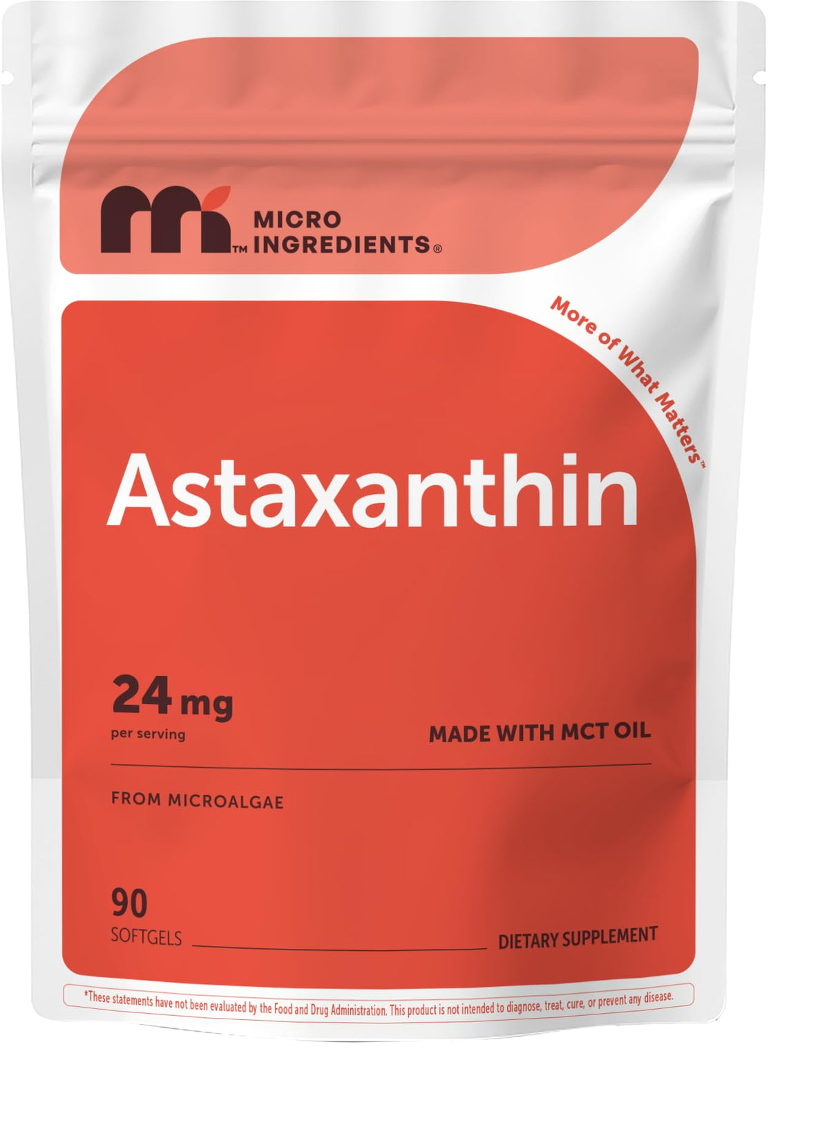 Micro Ingredients Astaxanthin 24mg Per Serving with MCT Oil, 60 Softgels | 2 Month Supply. Natural Microalgae Sourced Astaxanthin Supplement. Easy-to-Swallow. Non-GMO, Gluten Free, Soy Free.