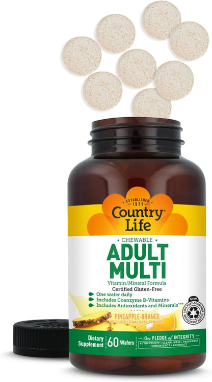 Country Life Adult Chewable Multivitamin, Pineapple Orange, 60 Wafers