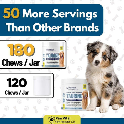 Taurine for Dogs – Heart Support Supplement with L-Carnitine, CoQ10 & Hawthorn Berry – Dog Heart Health & Cardiovascular Support Chews – Taurine Supplement for Dogs – 180 Chicken Flavor Soft Chews