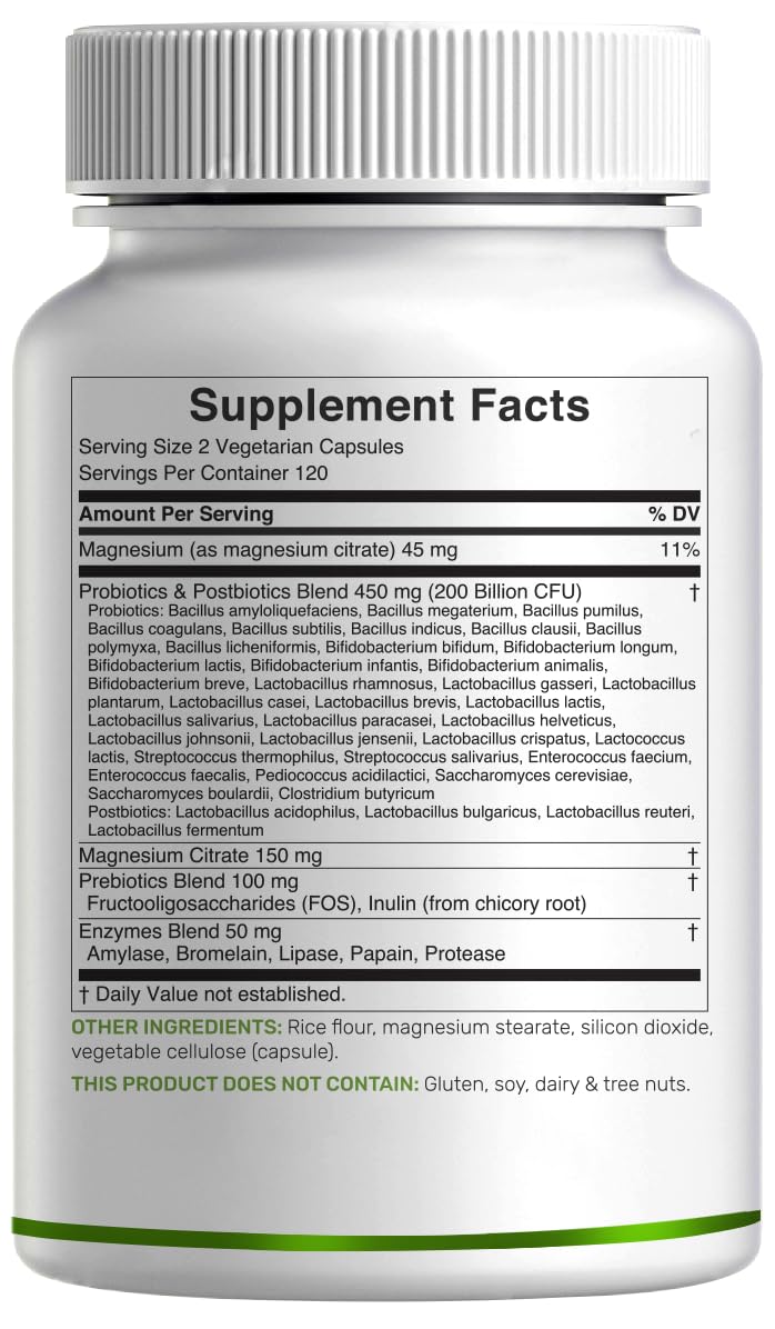 DEAL SUPPLEMENT Probiotics for Women & Men, 200 Billion CFU Per Serving, 240 Vegetarian Capsules, 4 Month Supply | 40 Strains with Prebiotics, Enzymes & Magnesium Citrate | Non-GMO, Gluten Free