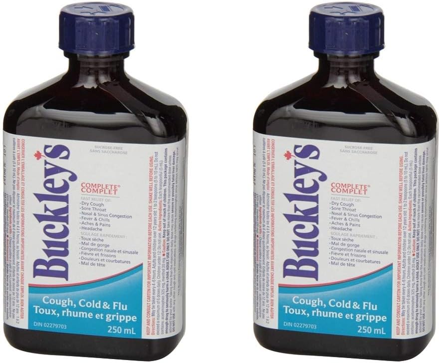 BUCKLEY'S Complete Cough Cold and Flu 250ML Bottle 2 Pack Fast Relief of Dry Cough, Sore Throat, Fever & Chills