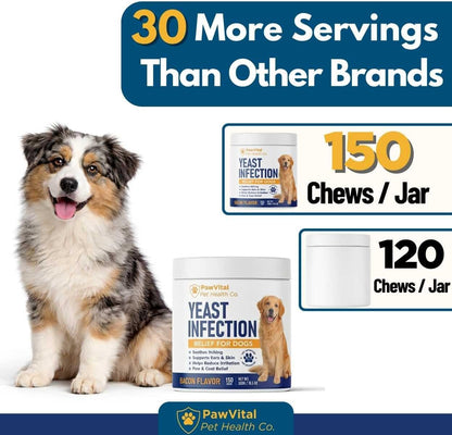 Natural Yeast Infection Treatment for Dogs, 150 Chews – Anti Yeast Support for Itchy Skin & Ears – Helps Reduce Irritation & Paw Licking – Probiotic + Herbal Blend – Bacon Flavored Soft Chews