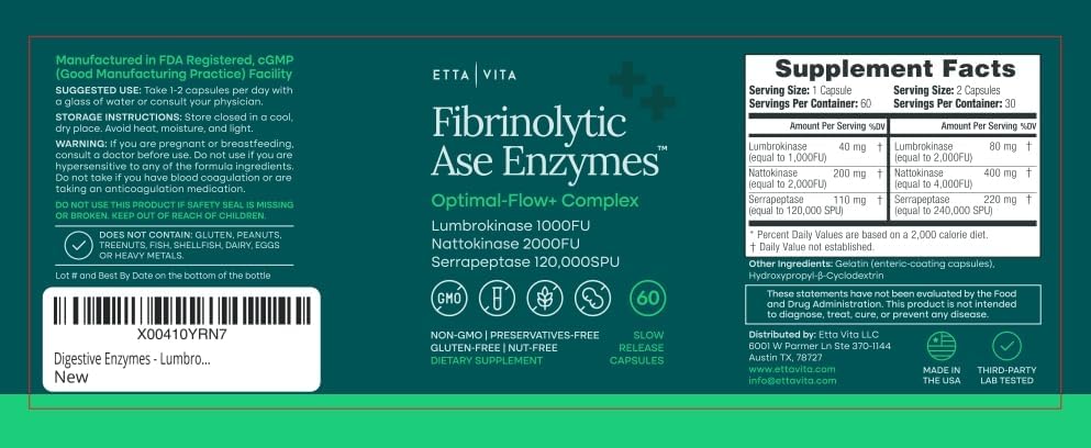 Nattokinase 4000 FU Serrapeptase 240000 SPU Lumbrokinase 2000 FU, 60 Ct | Triple enzyme complex in delayed-release capsules for digestion, gut health & daily energy, non-GMO, gluten free, made in USA