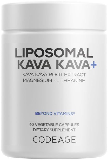 Codeage Liposomal Kava Kava+ Supplement - 500 mg 30% Kavalactones with Magnesium Glycinate - Magnesium Oxide - L-Theanine - Liposomal Delivery - Non-GMO - 60 Capsules CodeageBuy Supplements Australia