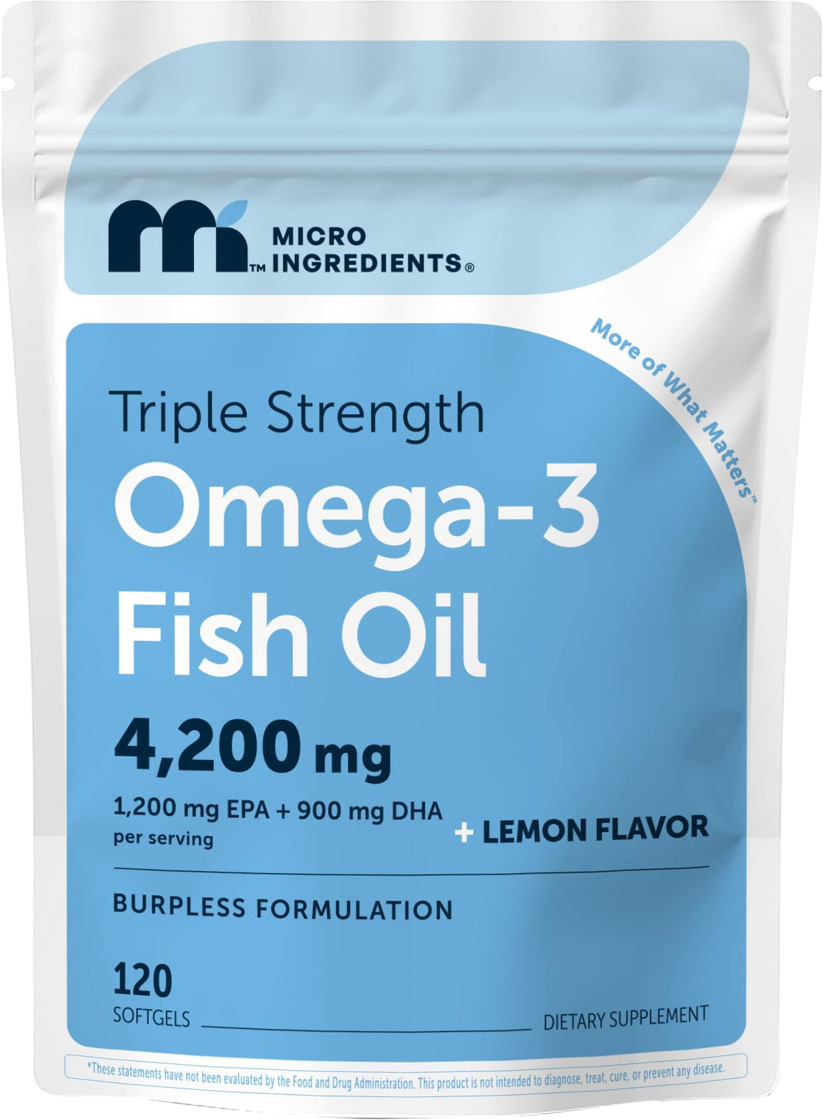 Micro Ingredients Triple Strength Omega-3 Fish Oil 4,200 mg Per Serving | EPA 1200mg + DHA 900mg Per Serving, Wild Caught Fish Source, Lemon-Flavored, 240 Softgels, Burpless, No Fishy Aftertaste.