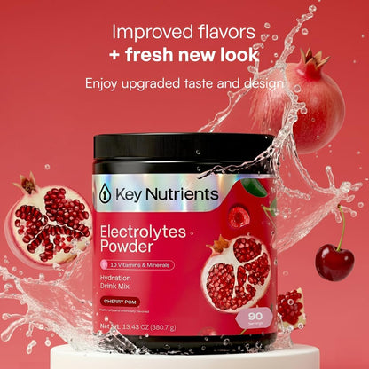 KEY NUTRIENTS Electrolytes Powder Bundle, Sweet Cherry Pom 90 Servings Jar + Juicy Watermelon 90 Servings Jar, Sugar Free Hydration Drink Mix with Vitamins & Minerals, No Calories