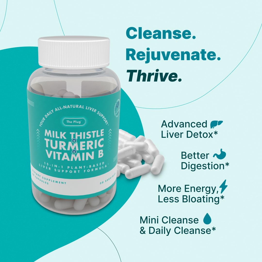 The Plug Liver Cleanse Detox & Repair Milk Thistle (Silymarin), Turmeric, Dandelion Root & Vitamin B– Herbal Capsules for Liver, Digestive & Immune Support – Non-GMO