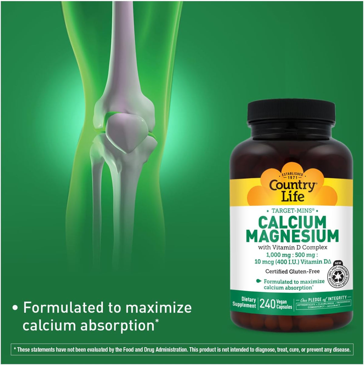 Country Life Target-Mins Calcium Magnesium with Vitamin D, 240 Capsules