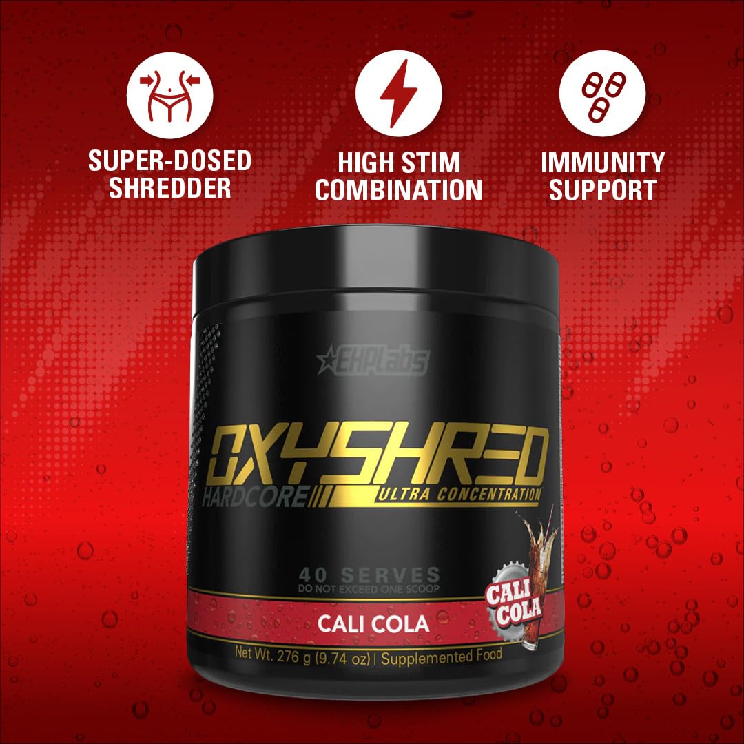 EHP Labs OxyShred Hardcore Super Dosed Pre Workout Powder - Preworkout Powder with L Glutamine & Acetyl L Carnitine, Energy Boost Drink - 275mg of Caffeine - Watermelon Candy, 40 Servings