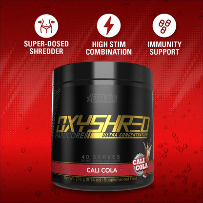 EHP Labs OxyShred Hardcore Super Dosed Pre Workout Powder - Preworkout Powder with L Glutamine & Acetyl L Carnitine, Energy Boost Drink - 275mg of Caffeine - Watermelon Candy, 40 Servings