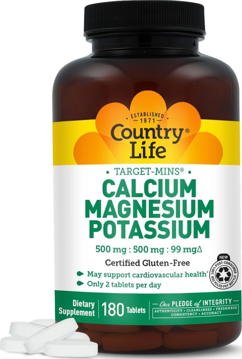 Country Life Target-Mins Calcium Magnesium Potassium, 180 Tablets