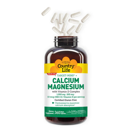 Country Life Target-Mins Calcium Magnesium with Vitamin D, 240 Capsules