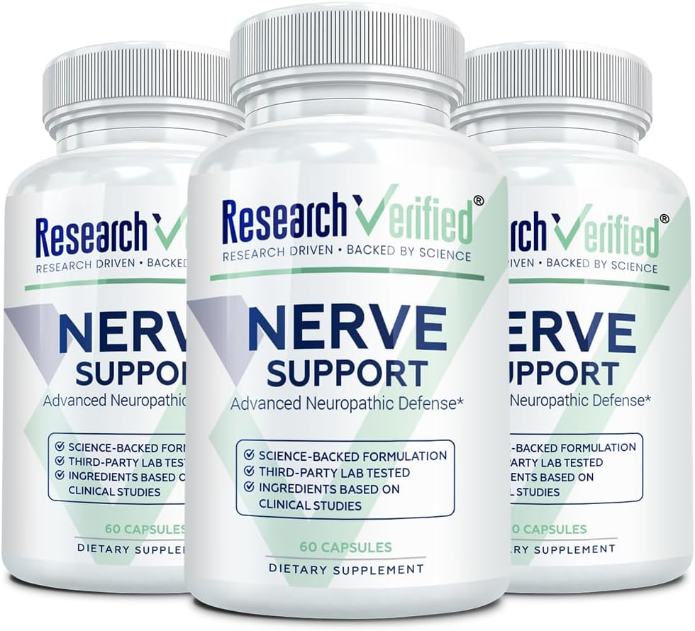 Research Verified Nerve Supplement - ALA, Magnesium, B Vitamins, Boswellia, Corydalis, BioPerine - Antioxidant & Nutritional Support - 60 Vegan Capsules - Pack of 3