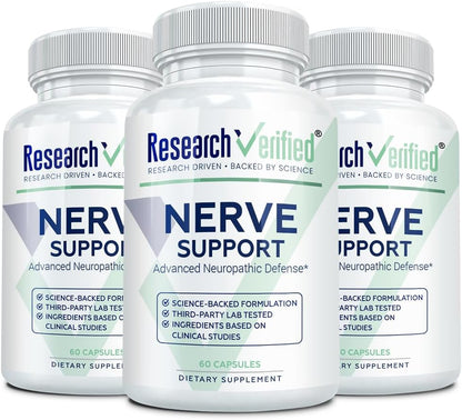 Research Verified Nerve Supplement - ALA, Magnesium, B Vitamins, Boswellia, Corydalis, BioPerine - Antioxidant & Nutritional Support - 60 Vegan Capsules - Pack of 3