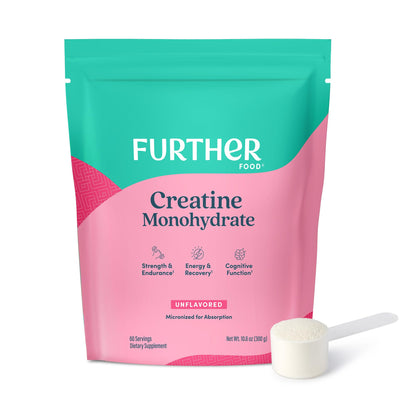 Further Food Unflavored Creatine Monohydrate Powder, 100% Pure, Micronized, Sugar-Free, Supports Strength, Energy and Muscle Recovery, 60 Servings, 10.6 Oz