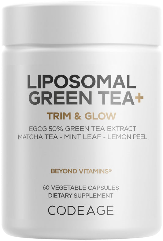 Codeage Liposomal Green Tea+ EGCG 50% Green Tea Extract, Organic Matcha Green Powder, Peppermint Leaf, Lemon Peel, Liposomal Delivery - Vegan Pils Supplement - Non-GMO - 60 Capsules CodeageBuy Supplements Australia