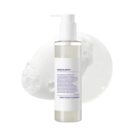 EQQUALBERRY pH Balanced Daily Glow Gel Cleanser 7.1 fl oz. 210ml Moisturizing finish, Gentle Gel Cleaning, Korean Skincare EWG Green