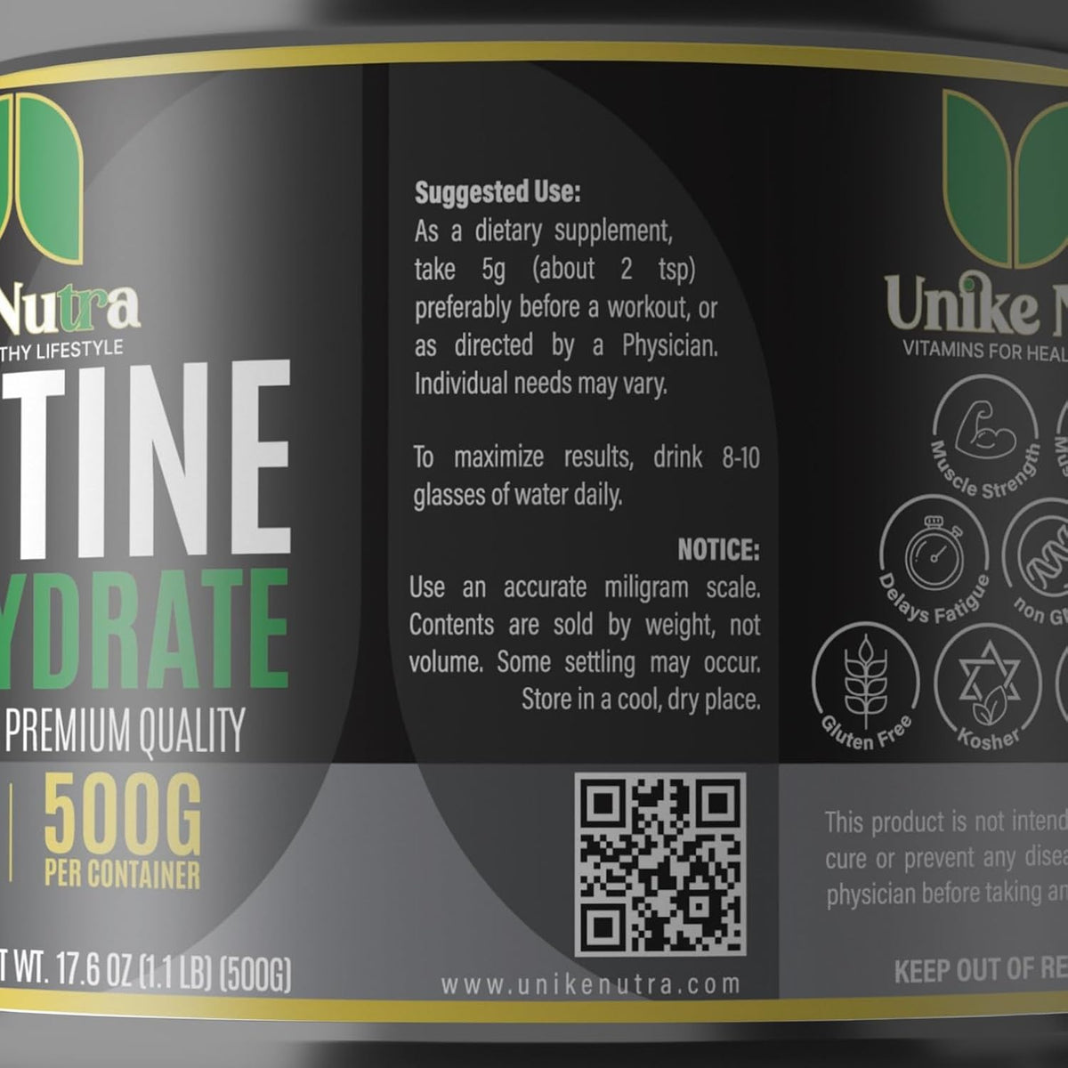 Pure Creatine Monohydrate Powder Supplement, Unflavored, Supports Bulk Muscle Energy, Recovery, & Strength - Creatine Supplement for Men & Women - 500G, 5000mg Per Serv (5g) - 100 Servings