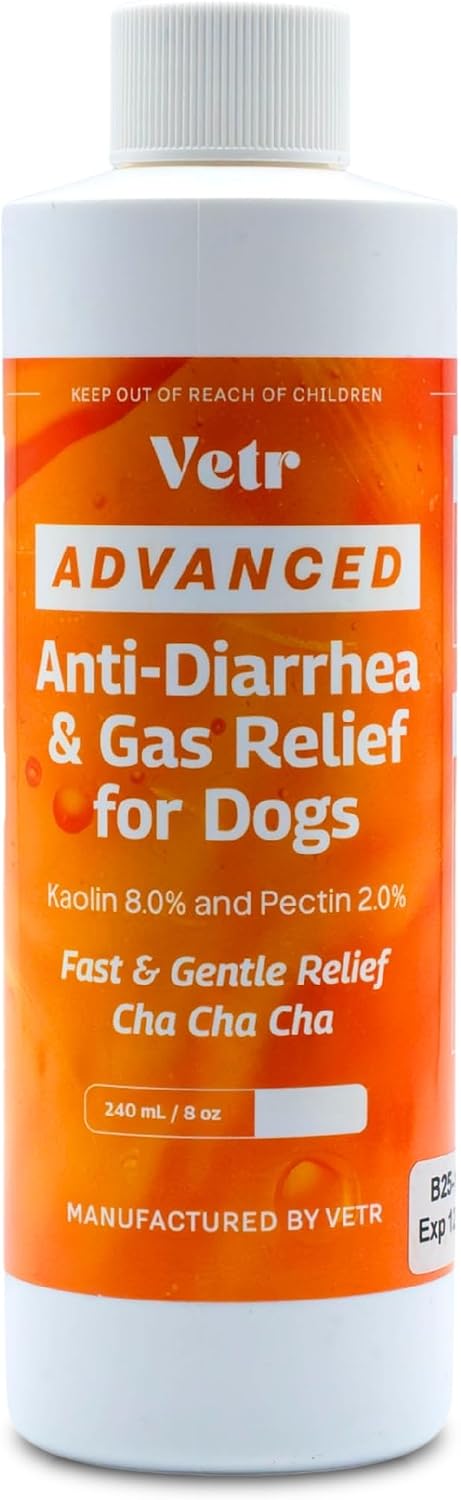 Vetr Anti-Diarrhea & Gas Relief for Dogs - Kaolin Liquid Formula for Fast Upset Stomach Soothing & Digestive Support - All Breeds & Sizes - 8 oz (240mL) - Vet-Formulated in USA