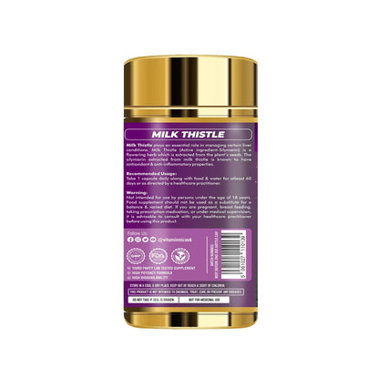 Vitaminnica Milk Thistle 7000mg (350mg 20:1 Extract) | 80% Silymarin with Dandelion Root and Black Pepper Extract| 60 Veg Capsules