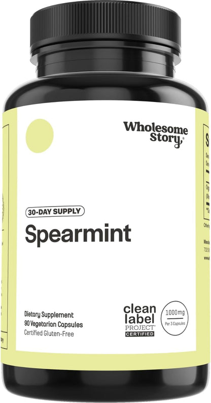 Wholesome Story Spearmint Capsules Supplement | 1000mg Spearmint Leaf | 333.33mg Per Capsule | Supports Hormones, Digestion & Gut | Mentha Spicata | 30-Day Supply