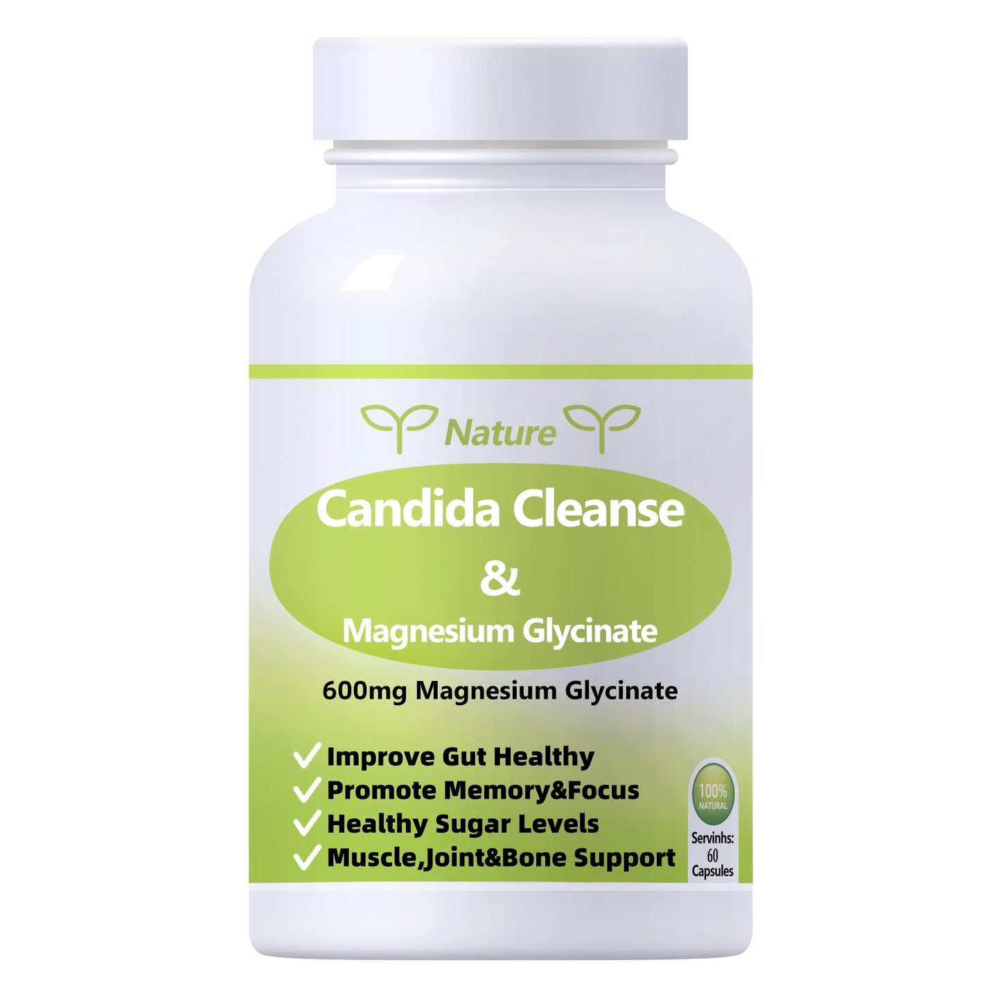YNATUREY Candida Cleanse - Gut & Colon Support,Magnesium Glycinate 600mg,Women and Men Supplement with Magnesium Malate, Vitamin D, B6